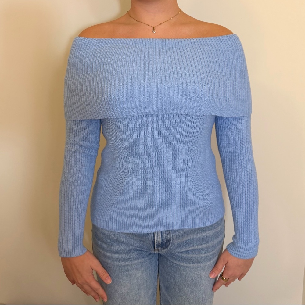 DO+BE Baby Blue Off The Shoulder Foldover Ribbed Knit Top - Size Small